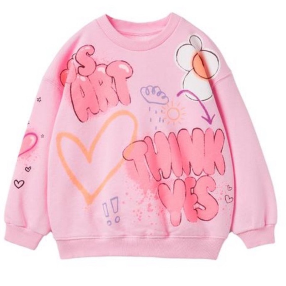 Zara Pink Graphic Pullover Sweatshirt